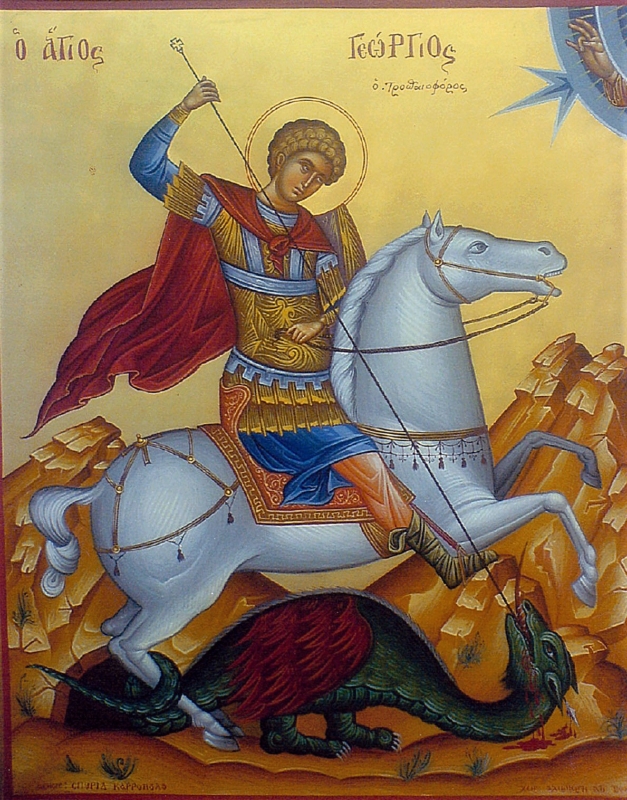 Άγιος Γεώργιος ο τροπαιοφόρος- Πατριαρχική Μονή Αγίου Γεωργίου Καίρου ( Διαστ.80 Χ 60,σκόνες αγιογρ. με κόλλα )χειρ. Αλιμπέρτη Άγγελου
