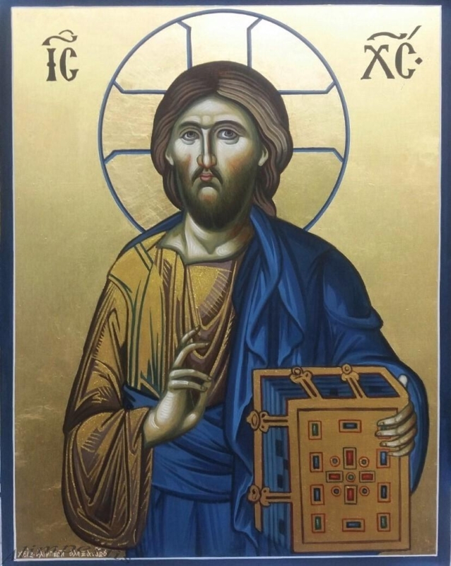Ιησούς Χριστός ( αντίγραφο από τον Ι.Ν. της του Θεού Αγίας Σοφίας. Διαστ.20Χ25 φύλλο χρυσού 24κ) χειρ. Αλιμπέρτη Αλέξανδρου.