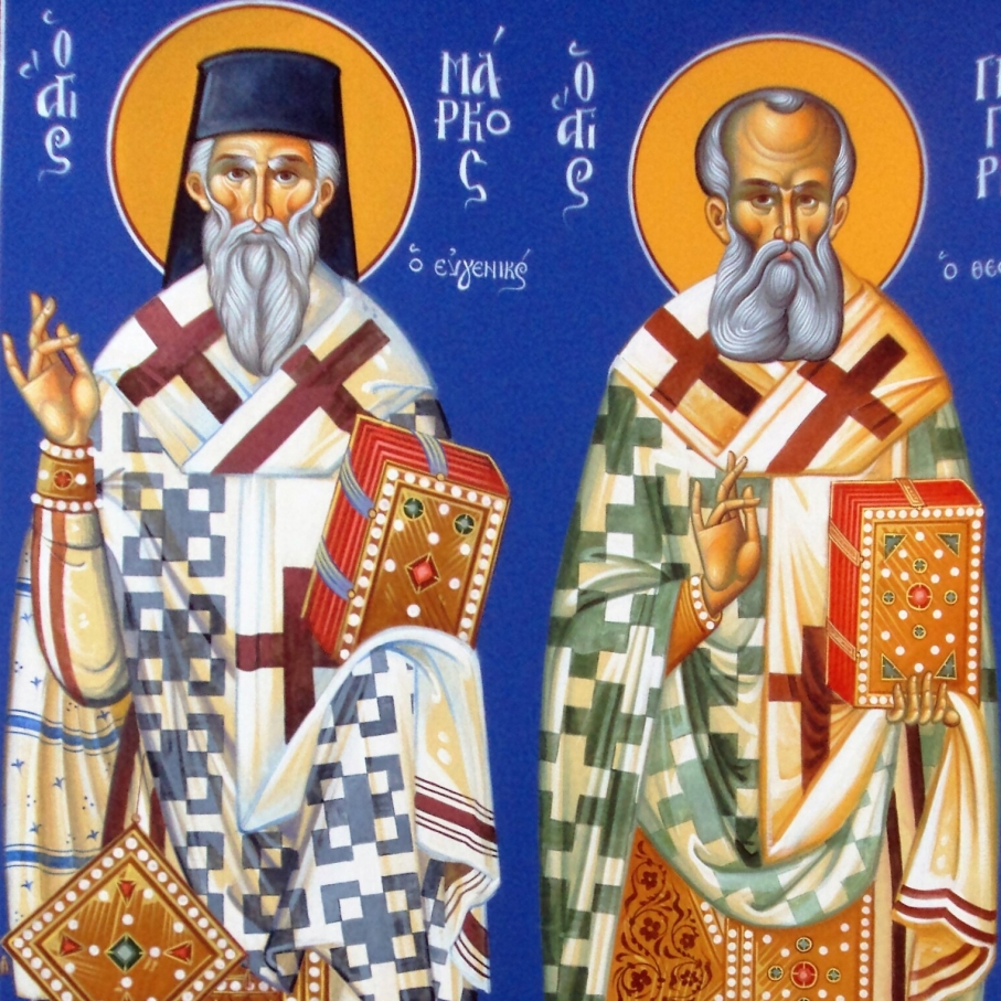 Άγιοι Μάρκος ο Ευγενικός, Γρηγόριος ο Θεολόγος ( Διαστ.1.40 Χ 2, σκόνες αγιογρ.σε πανί )