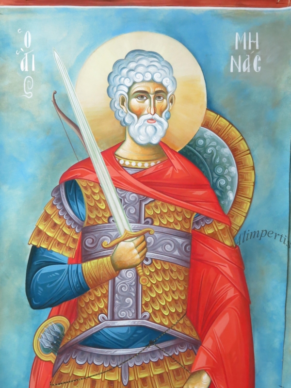 Άγιος Μηνάς ( Μπούστο- λεπτομέρεια,διαστ. 80 Χ 2.20,σκόνες αγιογρ,σε πανί )