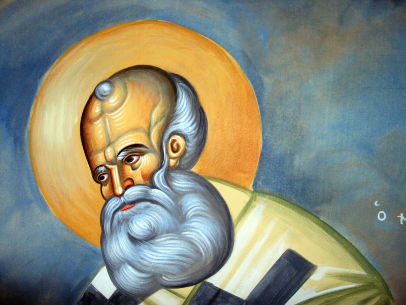 Άγιος Αθανάσιος ( Λεπτομέρεια, σκόνες αγιογρ. σε πανί)