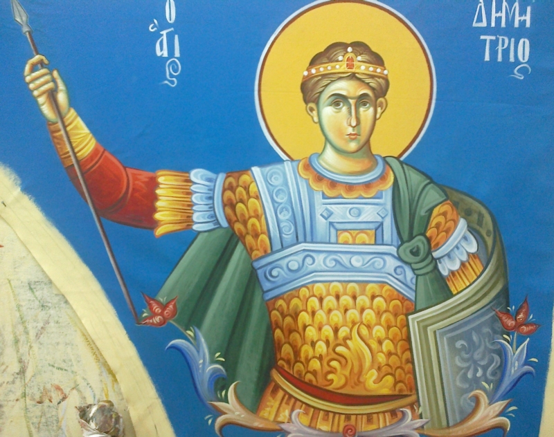 Άγιος Δημήτριος ο Μυροβλήτης ( Μπούστο,διαστ.1 Χ 1.50, σκόνες αγιογρ. σε πανί)